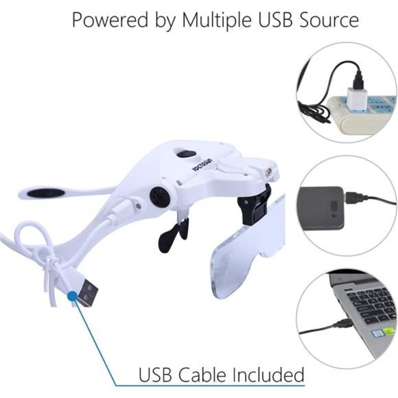 LED Head Magnifier,Rechargeable Hands Free Headband Magnifying Glasses with 2Led - Picture 2 of 6